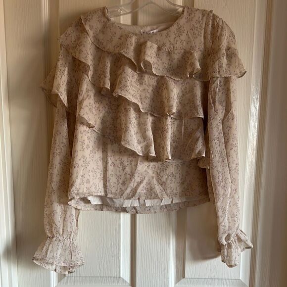Floral Ruffle Blouse - Cream - Picture 1 of 6